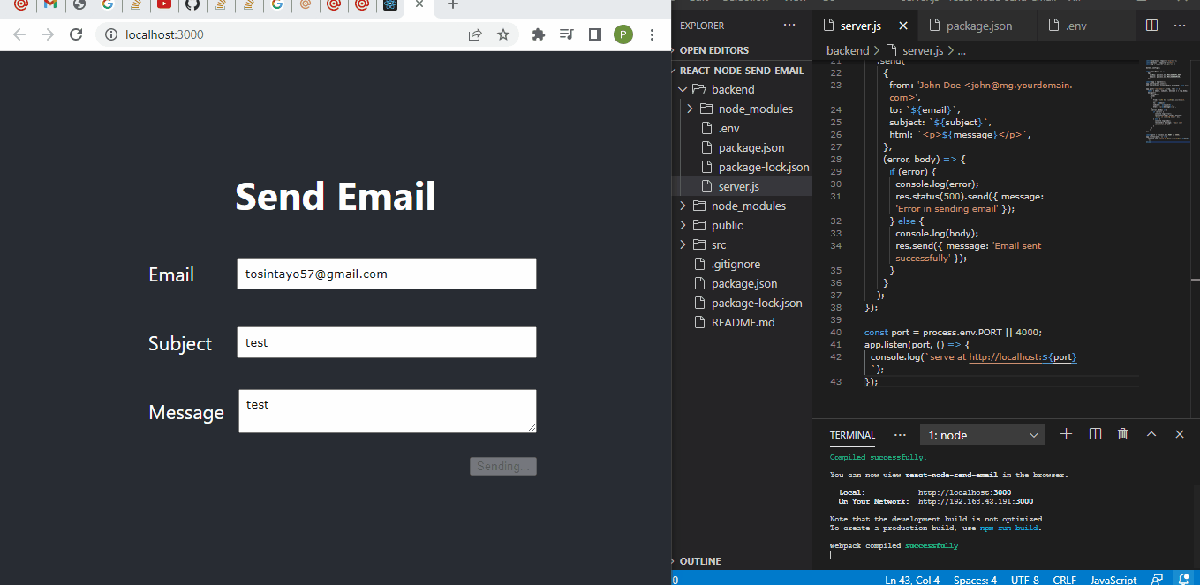 React Send Email With Expressjs and Mailgun
